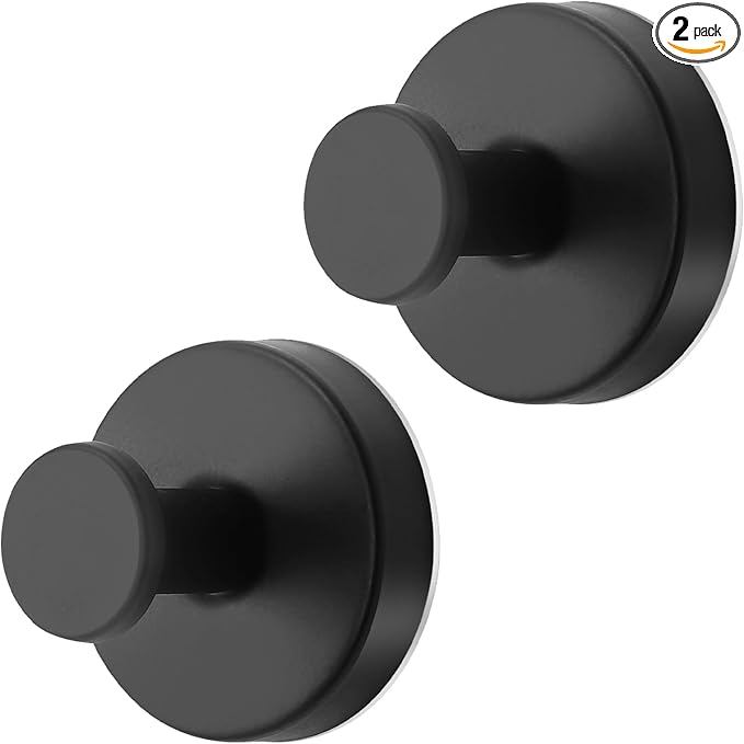 Black Waterproof Suction Cup Hooks, 2-Pack Heavy Duty Stainless Steel No Drill Shower Hooks for Hanging Towels, Robes, Loofahs, Holder Holds Strong on Tile, Glass, Mirror, Wall, Bathroom Door-NeatNest