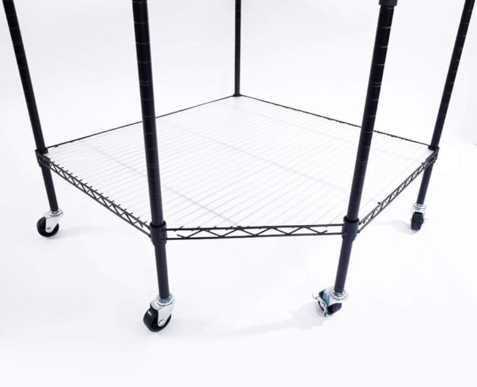 6 Tier Corner Wire Shelving Unit, Adjustable Wire Shelf with Wheels, Metal Storage Shelves and Racks for Kitchen, Bathroom, Laundry, Pantry, Closet (27" D x 27" W x 71" H, Black)