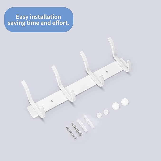 AZW Coat Rack Wall Mount,Heavy Duty Stainless Steel Metal Coat Hooks Hanging for Robes Bags Keys Hat Clothes and Bathroom Door Towels Hanger(White 4 Hooks)-NeatNest
