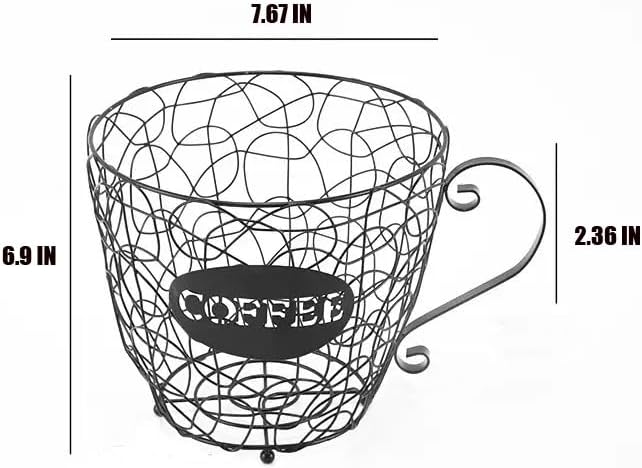 Coffee Pod Holder, Super Large Capacity K-Cup & Nespresso Capsule Basket, XL Metal Kcup Storage, Bar Organizer for Kitchen Dinning Room Office Home Cafe Hotel (Black-Round-Cup)-NeatNest