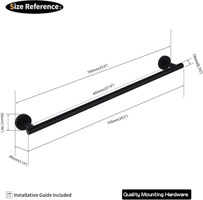 GERZWY Bathroom Towel Bar 30" Stainless Steel Towel Bar Matte Black Contemporary Style Wall Mount for Bath Kitchen AG1101C75-BK