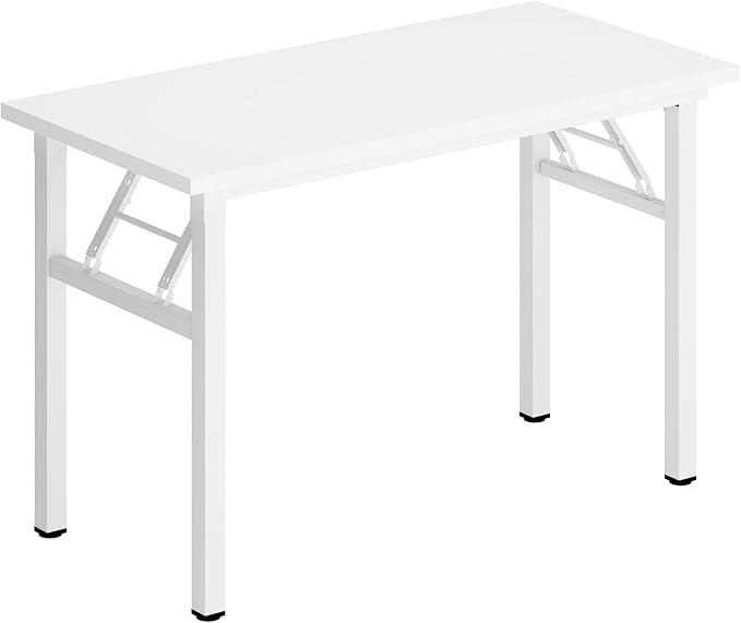 DlandHome Folding Desk - 31.5 Inches, Small Computer Desk for Home Office, Folding Table, Writing Table for Small Spaces, No Assembly Required, White & White Frame-NeatNest