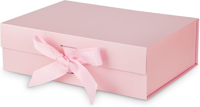 DaiJoob Gift Box with Lid for Presents 10.5x7.5x3.1 Inches with Ribbon and Magnetic Closure(1-Pack) (Pink)-NeatNest