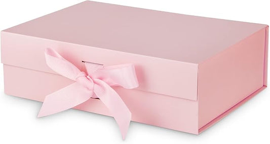 DaiJoob Gift Box with Lid for Presents 10.5x7.5x3.1 Inches with Ribbon and Magnetic Closure(1-Pack) (Pink)-NeatNest