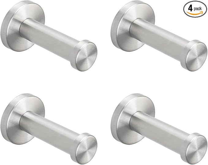 Bath Towel Hooks, 4 Pack Round Coat Hooks, Sturdy Wall Mounted Robe Hook, SUS 304 Stainless Steel Heavy Duty Clothes Hanger, Wall Towel Hooks for Bathroom Bedroom Kitchen(3 in, Brushed)