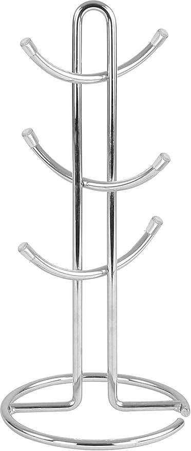 FitWell Mugs Holder, Mug Tree, Coffee Cup Holder, Coffee Mug Tree, Mug Organizer for Cabinet, Mug Holder Stand, Coffee & Tea Cup Storage Rack (Chrome, 6 Mugs (15"H))-NeatNest