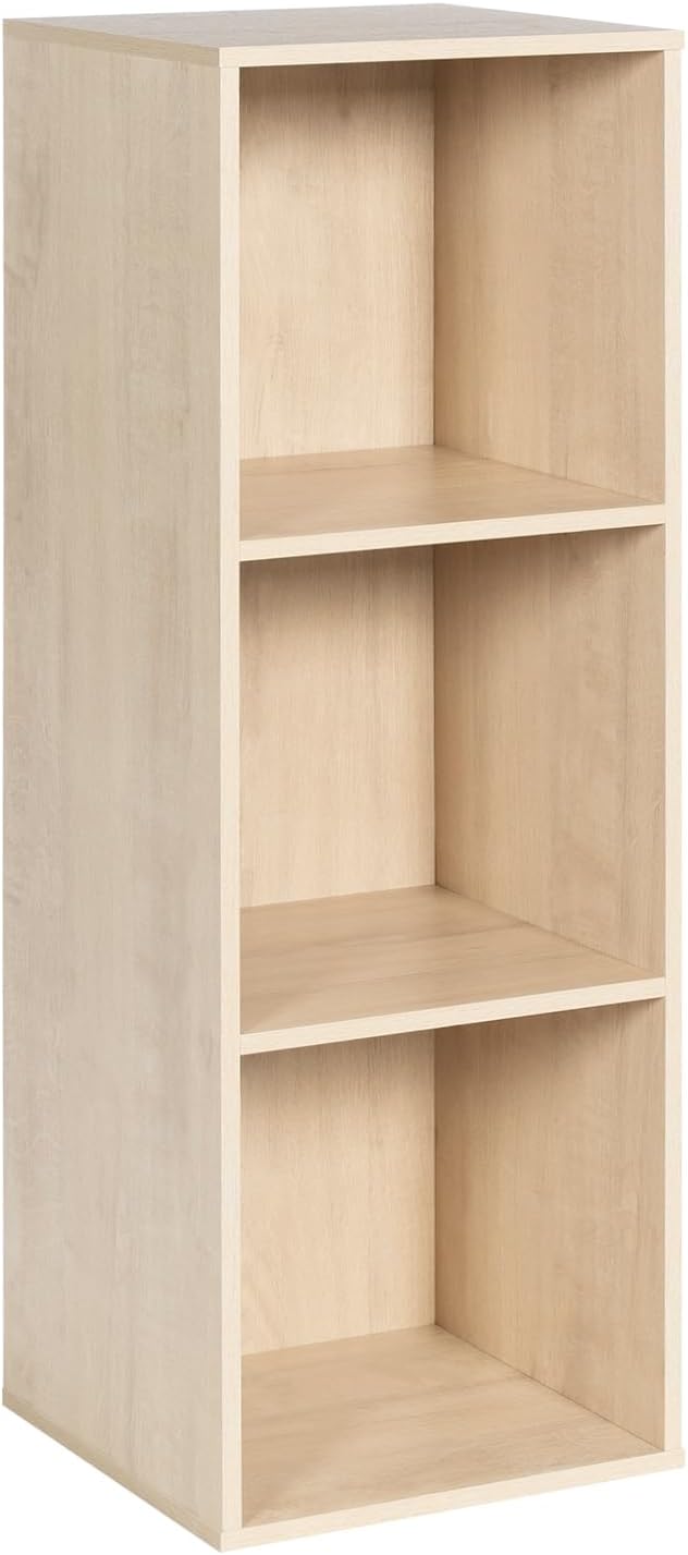 Wooden 3-Cube Storage Organizer with Closed Back Panel, 11in Cube Shelf Opening, Bookshelf, Display Shelf,Closet Cabinet for Home and Office,White Oak