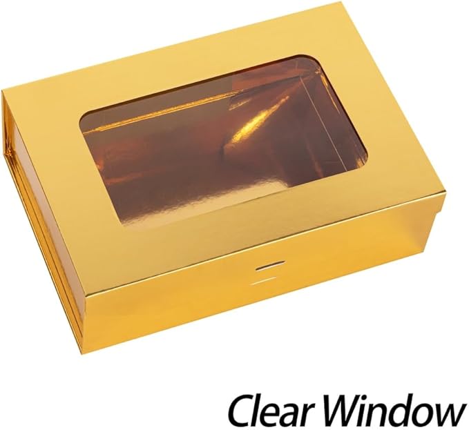 Gold Gift Box for Presents with Ribbon 10.8x7.5x3.5 Inches Clear Gift Box with Window Magnetic Closure Gift Boxes with Lids-NeatNest