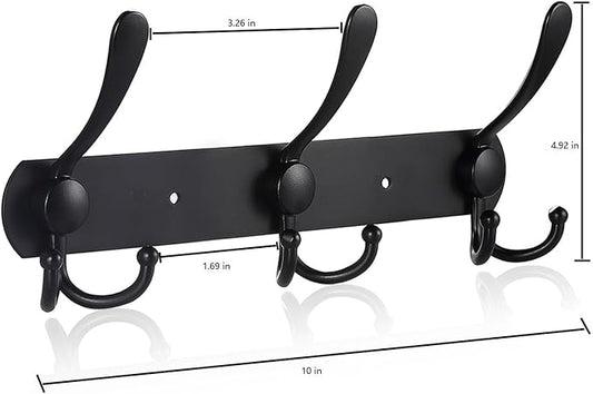 Coat Rack Wall Mounted,3 Tri Stainless Steel Coat Hook for Coat Hat Robes Towel in Mudroom Entryway (Black, 1 Pack 3 Hook)-NeatNest