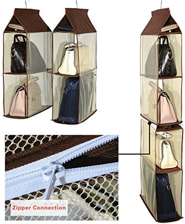 Detachable 6 Compartment Organizer Pouch Hanging Handbag Organizer Purse Bag Collection Storage Holder Wardrobe Closet Space Saving Organizers System For Living Room Bedroom Home Use(Brown)-NeatNest