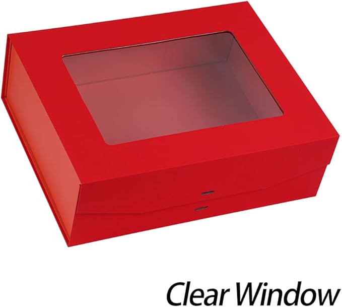 3 Pcs Red Extra Large Gift Box for Presents with Ribbon 16.5x13x5.3 Inches Clear Gift Box with Window Magnetic Closure Gift Boxes with Lids-NeatNest