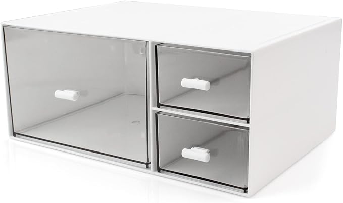 Desk Organizer Stackable Storage Drawers with 3 Compartments Stackable Drawers Great for Desk Storage, Makeup Storage Bathroom Organization Accessories Etc (White)-NeatNest