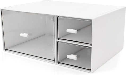 Desk Organizer Stackable Storage Drawers with 3 Compartments Stackable Drawers Great for Desk Storage, Makeup Storage Bathroom Organization Accessories Etc (White)-NeatNest