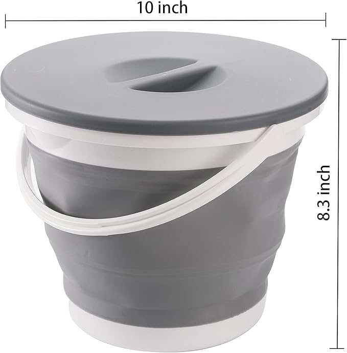 Bekith 2 Pack Collapsible Plastic Bucket with Locking Lid, 5L / 1.32 Gallon Foldable Round Tub Portable Fishing Water Pail for Hiking, Backpacking, Camping and Outdoor Survival (Blue, Gray)-NeatNest
