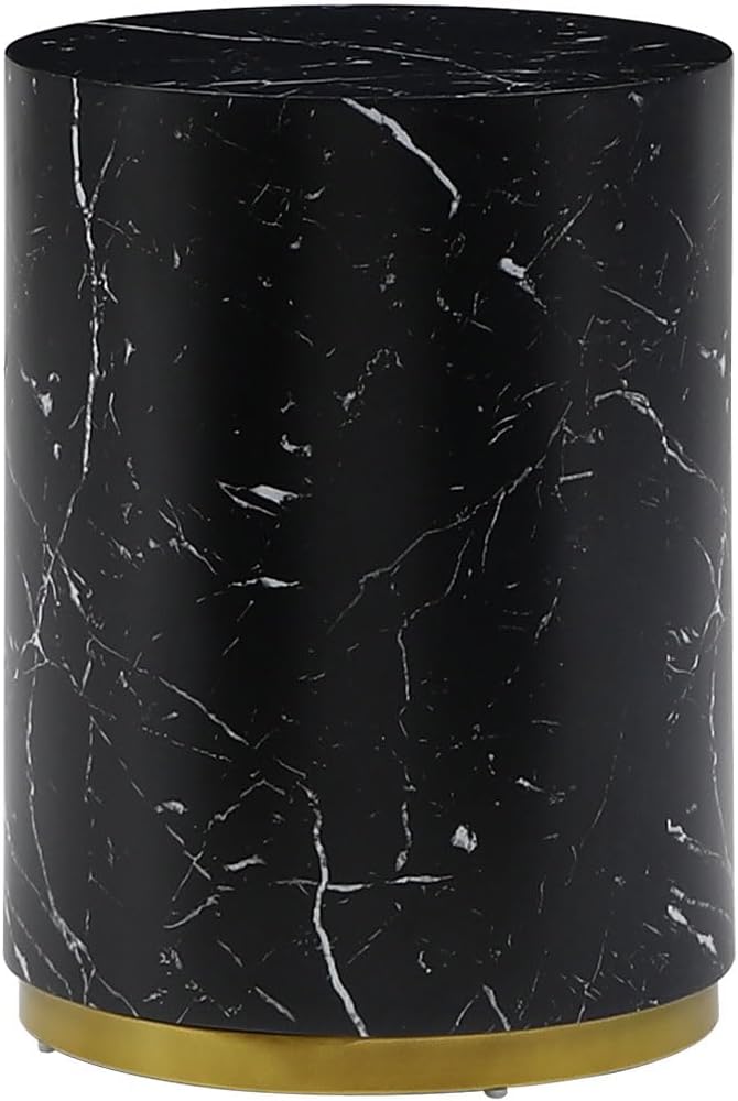 kevinplus Black Side Table End Table for Living Room, Faux Marble Grain, Black & Gold (ø15.7'' x 19.6'')