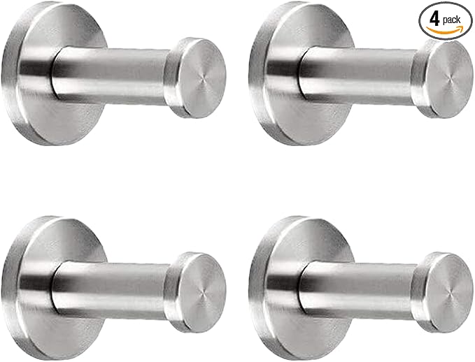 Bathroom Towel Hooks, 4 Pack Round Coat Hooks, Sturdy Wall Mounted Robe Hook, SUS 304 Stainless Steel Heavy Duty Clothes Hanger, Wall Towel Hooks for Bathroom Bedroom Kitchen (2 in, Brushed)