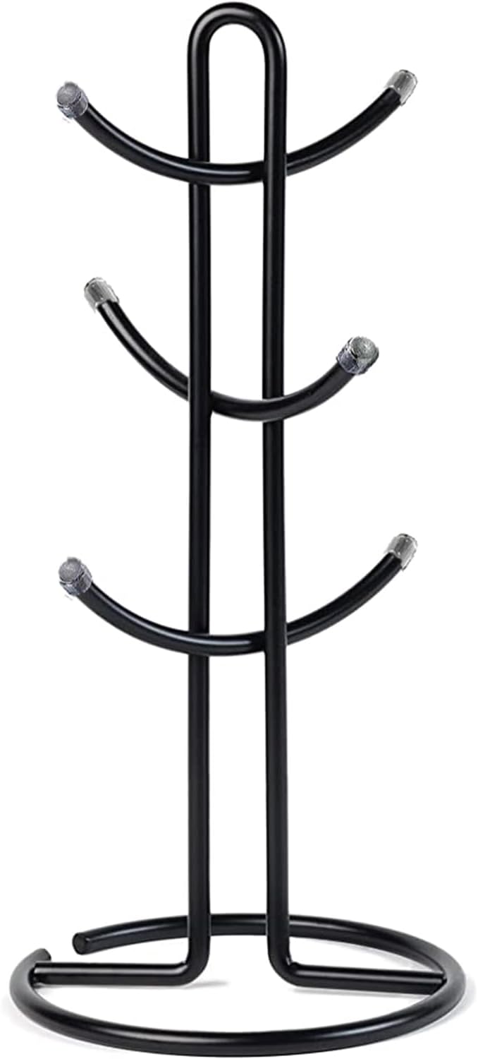 FitWell Mugs Holder, Mug Tree, Coffee Mug Holder, Coffee Mug Tree, Mug Organizer for Cabinet, Mug Holder Stand, Coffee & Tea Cup Storage Rack (Black, 6 Mugs (15"H))-NeatNest