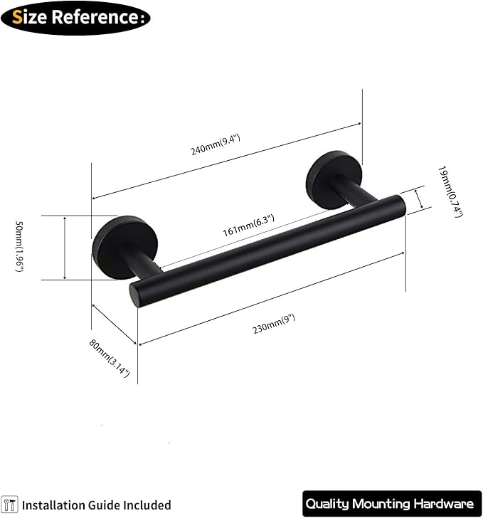 GERZWY 9-Inch Small Kitchen Towel Bar SUS 304 Stainless Steel Cabinet Hand Towel Bar Wall Mounted Bathroom Organizer Matte Black AG1101C23-BK
