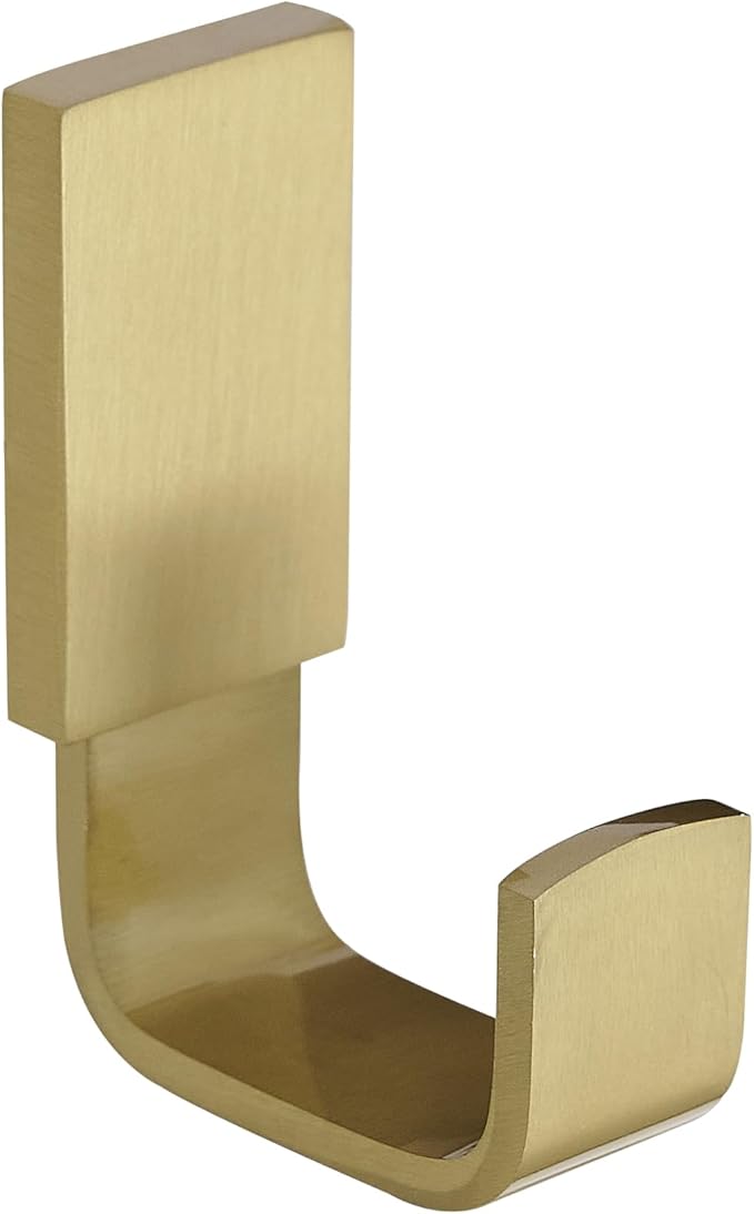 BESy Brass Clothes Hook Single Towel Hook for Bathroom Kitchen Garage Square Style Robe Hooks Coat and Hat Hook, Self Adhesive with Glue or Wall Mounted with Screws, Brushed Gold-NeatNest