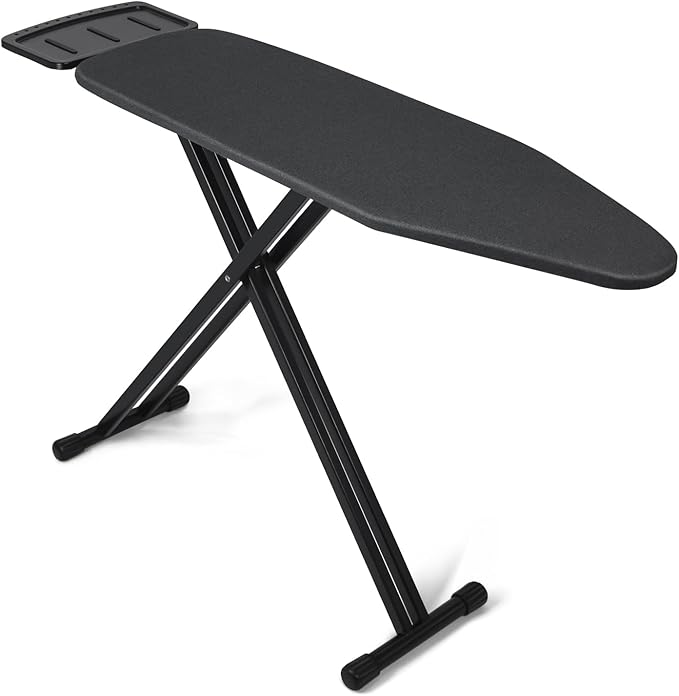 Duwee 13"x43" Ironing Board with Heat Resistant Cover and Thicken Felt Pad, Ironing Boards with Silicone Steam Iron Rest, Heavy Sturdy T-Legs,Black