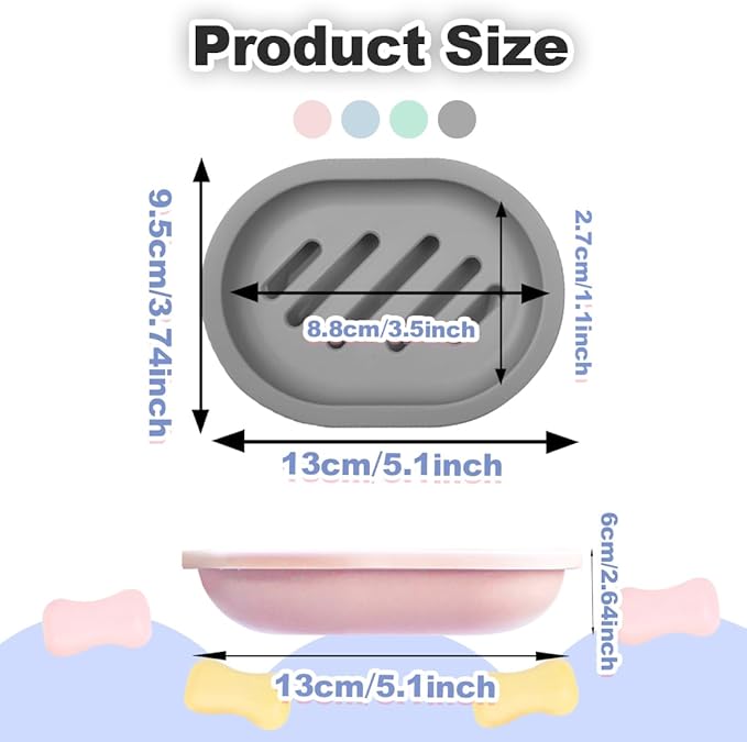 ELANE 4PCS Shower Soap Holder,Soap Dish with Drainage, Plastic Soap Box,Bar Soap Holder for Shower Bathroom Kitchen-NeatNest