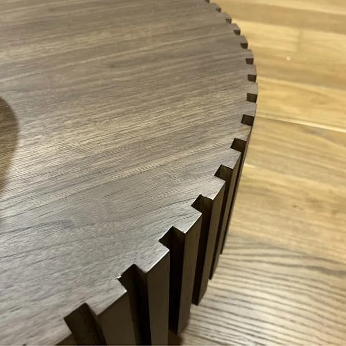 31.49" Round Wood Coffee Table Walnut for Living Room, Modern Fluted Side | Sturdy Base | Handcrafted Relief Carving | Drum Circle Table for Office, Small Space, Easy Assembly