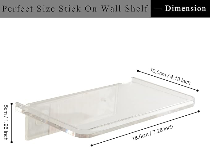 Acrylic Floating Wall Shelves - Small Stick-on Wall Mounted Phone Shelf Holder Wipes Rack Smart Speaker Shelf for Bathroom,Kitchen,Toilet,Bedroom,Office - Translucent
