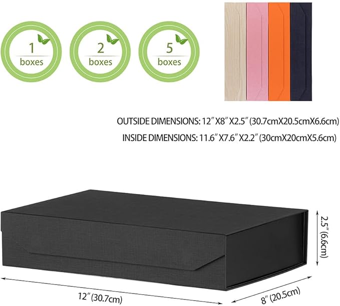 Black Gift Box with Lid 12x8x2.5 Inches, Shirt Gift Box for Wrapping, Magnetic Gift Box Bulk for Present (Mesh Grain;1Pcs)-NeatNest