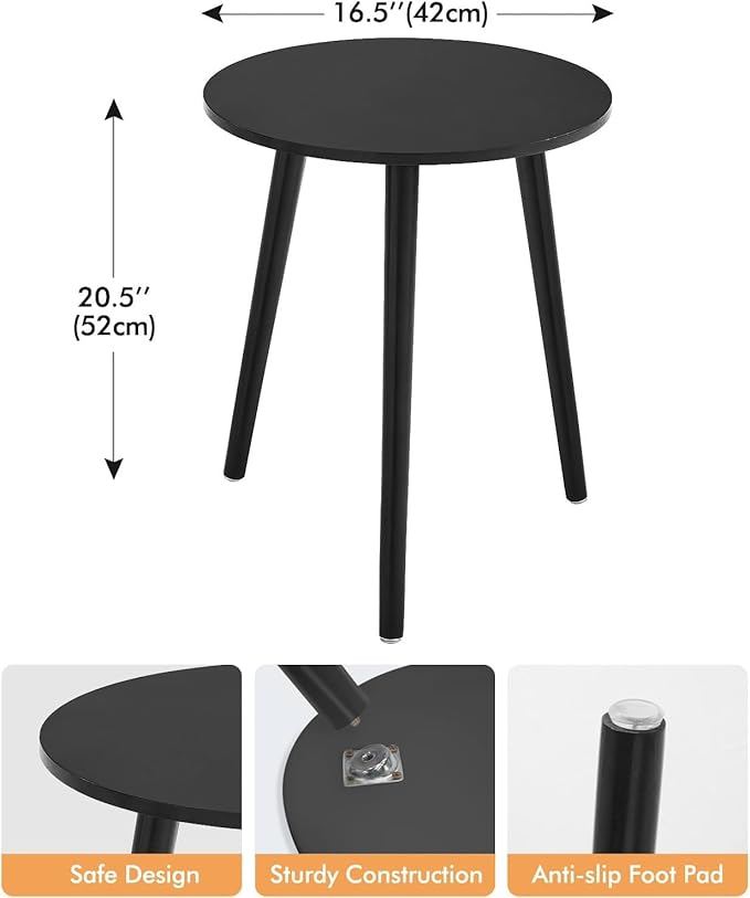 Apicizon Black Round Side Table, Black End Table Bedside Table Nursery with Wood Legs, Nightstand for Living Room, Bedroom, 16.5 x 20.5 Inches-NeatNest