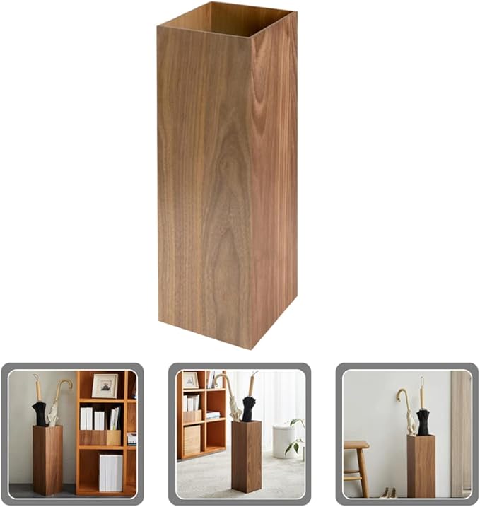 HOMSFOU Umbrella Stand Wood Umbrella Holder Farmhouse Umbrella Bucket Square Wooden Umbrella Holder Canes Walking Sticks Holder for Home Office Entryway 6.3"L x 6.3"W x 19.7"H
