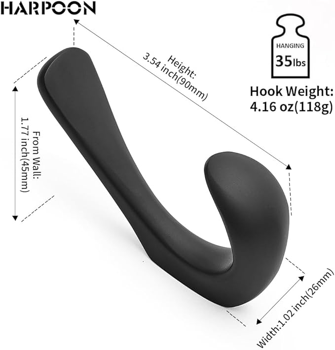 HARPOON 5 Pack Towel Hooks for Bathrooms Wall Mounted, Brushed Satin Nickel Bathroom Hooks for Towels, Robe & Towel Hook for Wall, 3.5 Inch Modern Bath Towel Hook