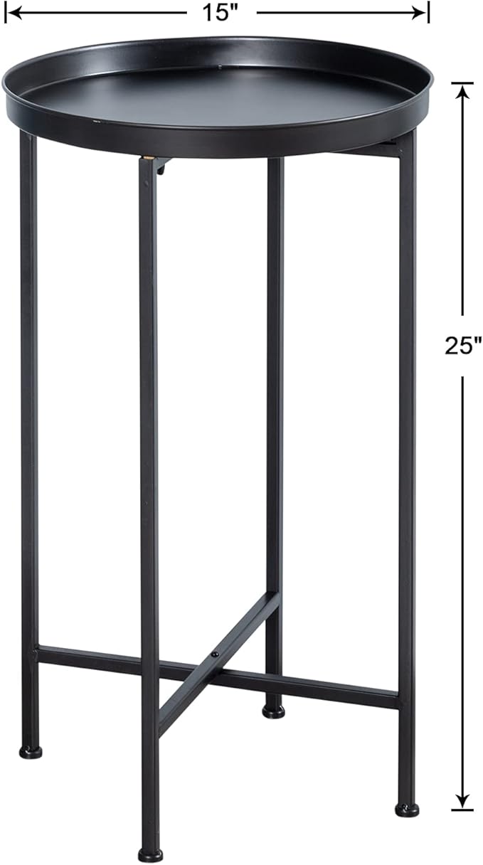 HollyHOME Small Round Metal Waterproof End Table, Accent Indoor&Outdoor Coffee Side Table, Snack Sofa Table for Living Room, Anti-Rust Decorative Plant Stand, (D) 14.5" x (H) 25", Black-NeatNest