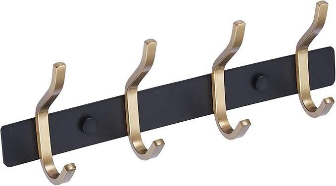 AZW Coat Rack Wall Mount,Heavy Duty Stainless Steel Metal Coat Hooks Hanging for Robes Bags Keys Hat Clothes and Bathroom Door Towels Hanger(Black and Gold 4 Hooks)-NeatNest