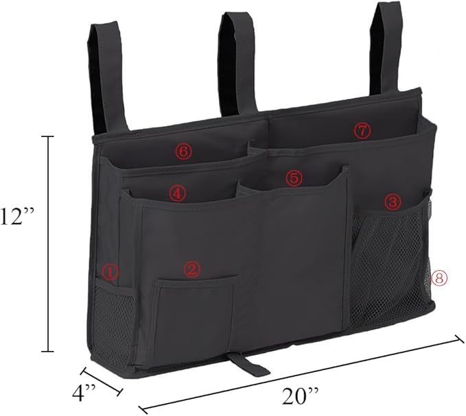 Bedside Caddy Storage Organizer Bunk Bed Hanging Storage Bag for Crib Hospital Beds Dorm Rooms with 8 pockets (Black)-NeatNest