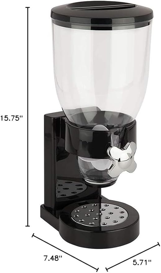 Cereal Dispenser Countertop, Plastic Single Control Candy Dispenser for Storing Coffee Beans, Kitchen Dry Cereal Dispenser (Black)-NeatNest