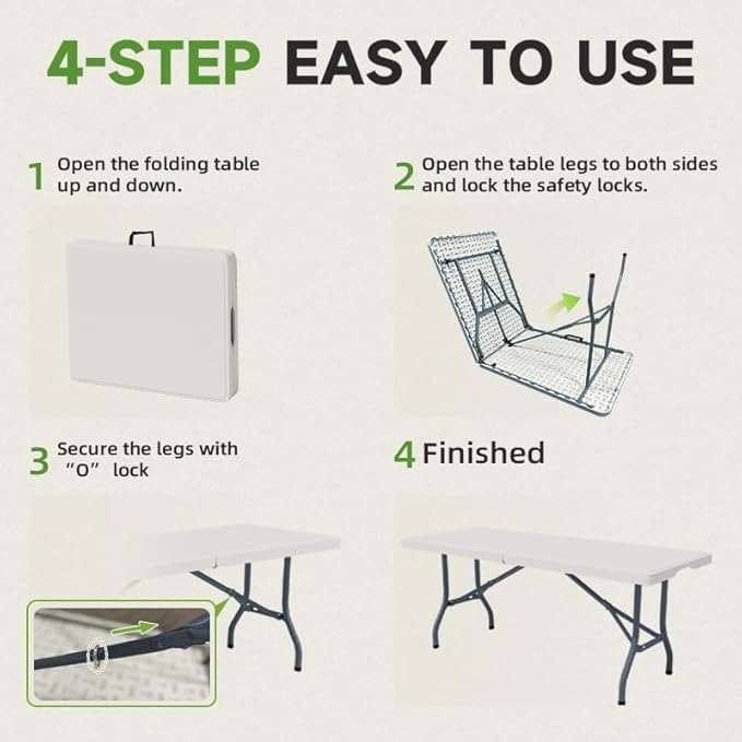 Folding Table 6 Foot - Heavy Duty 600LBS Capacity, Sturdy & Foldable Design with Safety Lock - Portable Tables Folding for Camping, Party, Indoor & Outdoor Use, 2 Pack-NeatNest