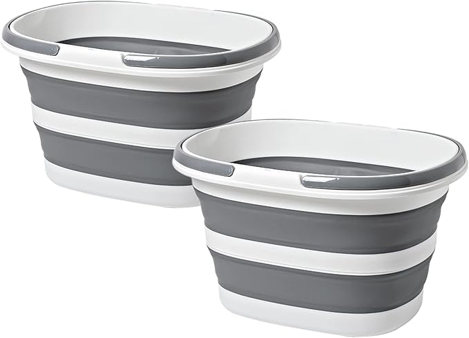 Large Collapsible Bucket 16L Two-Pack - Upgraded, Lightweight & Portable Water Bucket for House Cleaning, Camping, Storage - Space-Saving & Multiuse Cleaning Mop Bucket - Grey (2 Pack)-NeatNest