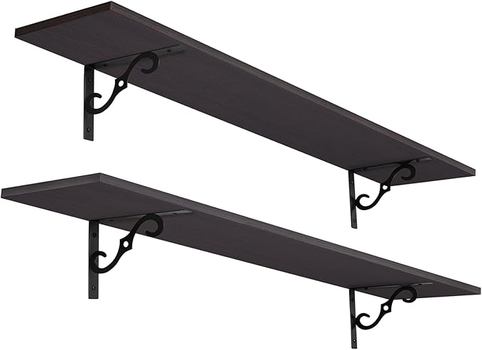 DINZI LVJ Long Wall Shelves, 55.1" Large Floating Shelves Set of 2, Wide Display Shelf Wall Mounted with Brackets, Easy Hanging for Living Room, Toilet, Office, Bedroom, Espresso-NeatNest