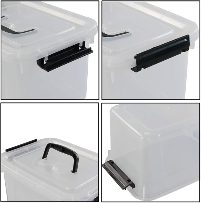 Begale 5 Quart Plastic Small Storage Container, Clear Latch Box with Latches, 4-Pack-NeatNest