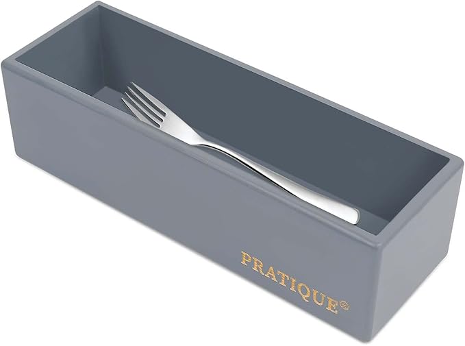 Bamboo Drawer Organizer - Kitchen Utensil Organizer Silverware Tray Cutlery Holder,Office Desk Supplies and Accessories,8.9 * 3 * 2.6,Grey-NeatNest