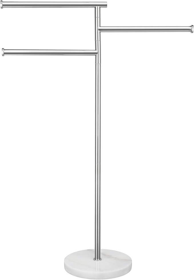 KES Free Standing Towel Racks for Bathroom, 3 Swivel Bars 40-Inch Bath Towel Rack Stand with Weighted Marble Base, Premium 18/8 Stainless Steel Polished Finish, BTH219