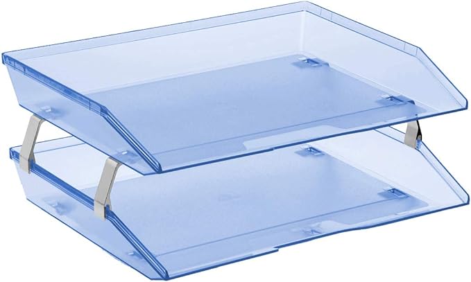 Acrimet Facility 2 Tier Letter Tray, Side Load, Letter Size/A4, Desktop File Organizer, Plastic (Clear Blue Color)-NeatNest