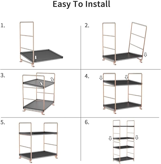 2-Tier Bathroom Countertop Organizer, Vanity Tray Cosmetic & Makeup Storage, Kitchen Spice Rack Standing Shelf, Corner Storage Shelf, Rose Gold&Black-NeatNest