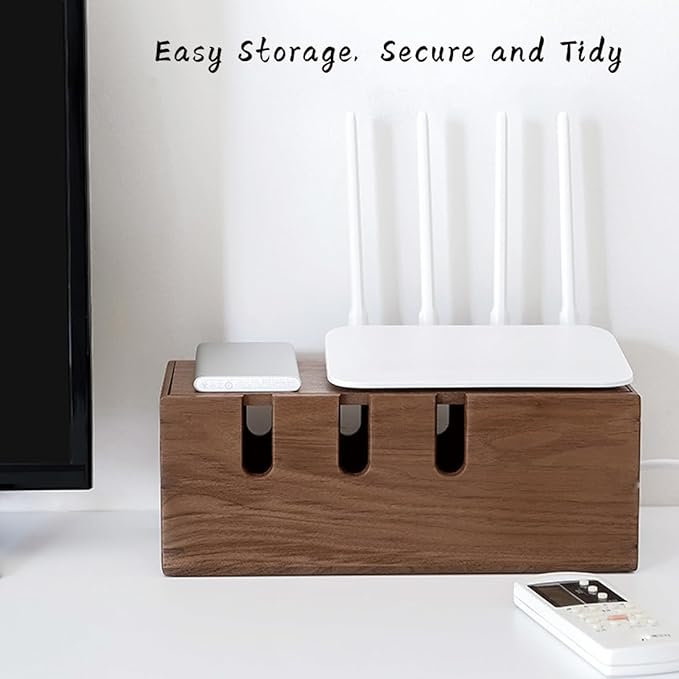 Cable Management Box-Large Cable Box and Cord Organizer Box for Power Line-Wooden Cable Box Organizer and Cord Hider Box-Wire Management Box and Hide Cords Desk