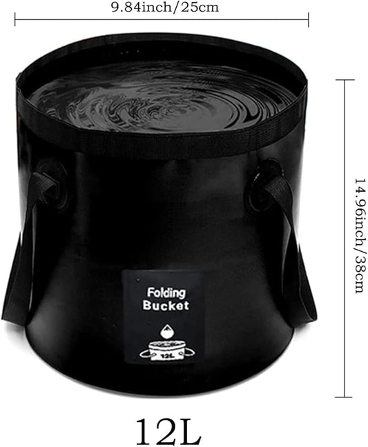 Collapsible Bucket with Handle, Lightweight Folding Water Container, Portable Collapsible Bucket for Fishing, Camping, Hiking, Backpacking, Outdoor Survival, Car Washing Black 12L-NeatNest