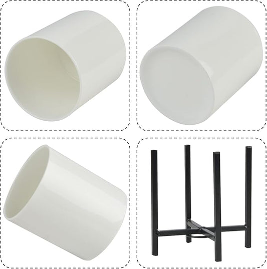 Ceramic Flatware Caddy, Silverware Caddy Cutlery Holder, Round Utensil Crock, Kitchen Utensil Holder for Countertop, Ceramic Cup wtih Rose Gold Trim and Rose Metal Bracket, 1 Pcs-NeatNest