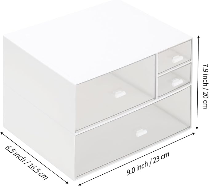 LETURE Desk Office Stationery Organizer with 4 Drawers, Desktop Vanity Makeup Organizer, Plastic Sundries Cosmetic Storage Organizer for Bathroom Counter or Dresser (White-4 Drawer)-NeatNest