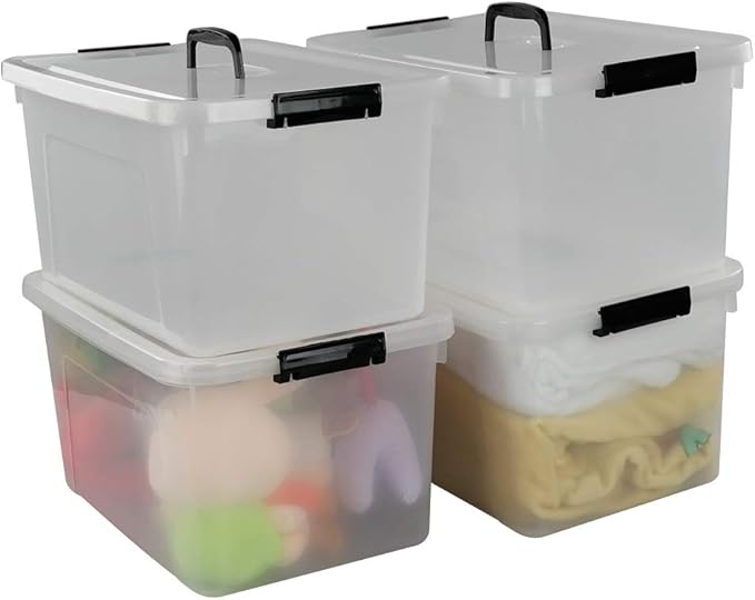 Begale 17.5 Quart Plastic Large Storage Container, Clear Latch Bin with Handle and Lid, 4-Pack-NeatNest