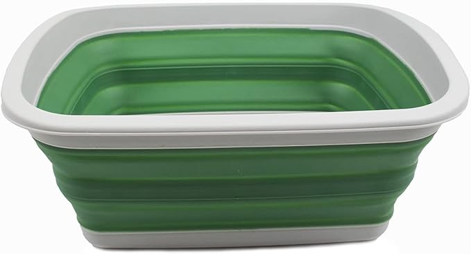 SAMMART 10L (2.6 Gallon) Collapsible Tub-Foldable Dish Tub-Portable Washing Basin-Space Saving Plastic Washtub (Grey/Dark Sea Green, 1)-NeatNest