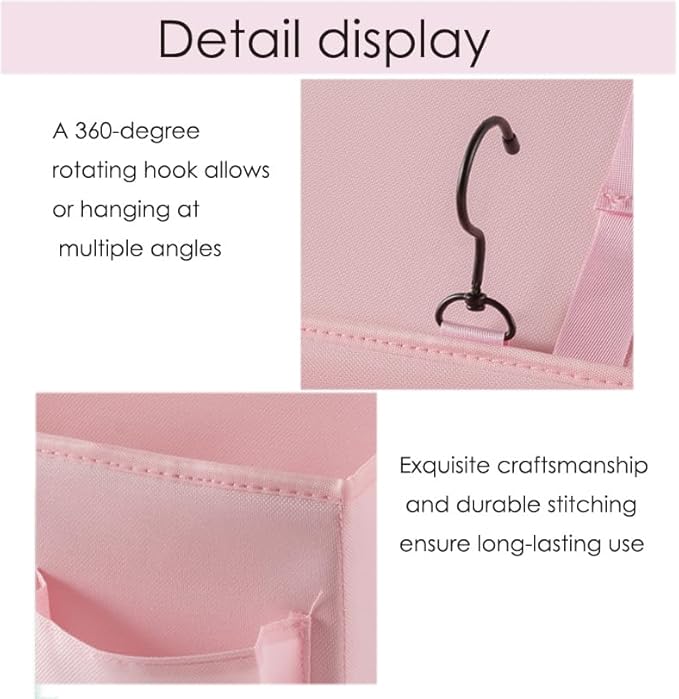 Bedside Caddy Bedside Storage Organizer,Bed Caddy With Thickened Material Suitable for Homes, Dormitories, Hospitals, Cribs, RVs,Great for Magazines,Books,Remote, Phone (Pink)-NeatNest